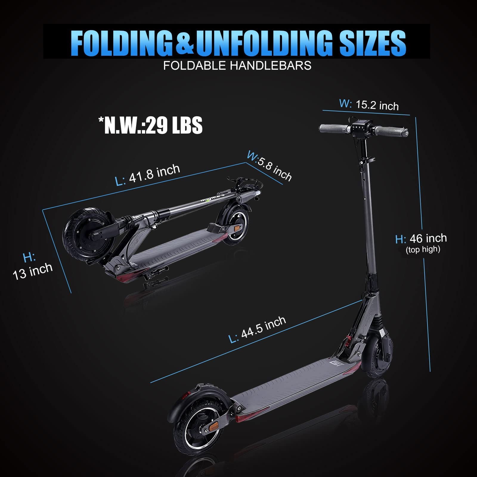 E-TWOW GT SE Electric Scooter, 31 Mile Range, 25 MPH Max Speed, 275lbs Max Load, Adjustable Handlebar Height, Lightweight(29lbs) and Foldable, Great for Commuting, UL Certified