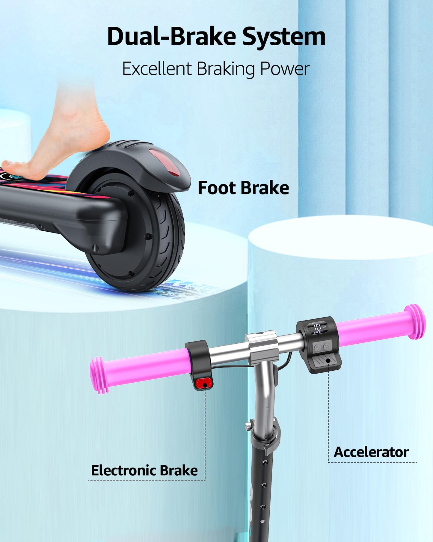 Gyroor Electric Scooter for Kids, E-Throttle 150W Motor LED Display, H30Max-Pink