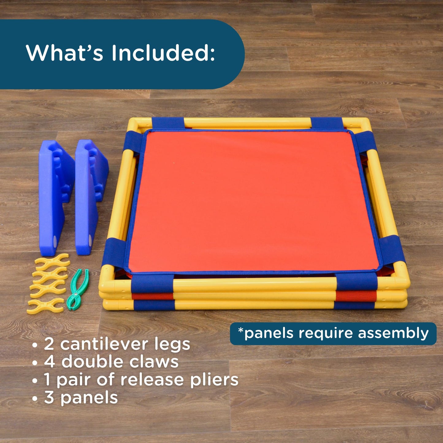 Children's Factory Square PlayPanel - Set of 3, Kids Room Divider, Classroom Privacy Screen, Cantilever Feet Included, Rainbow