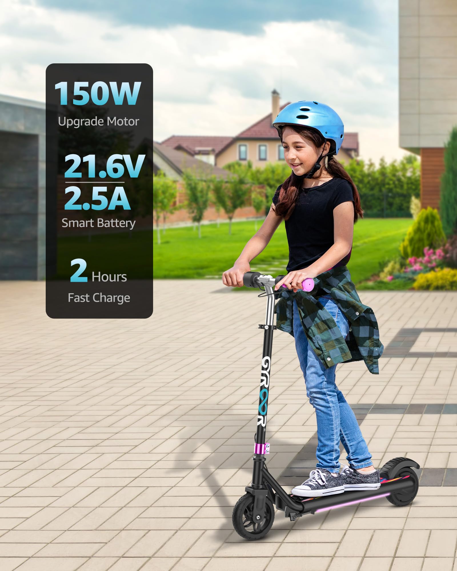 Gyroor Electric Scooter for Kids, E-Throttle 150W Motor LED Display, H30Max-Pink