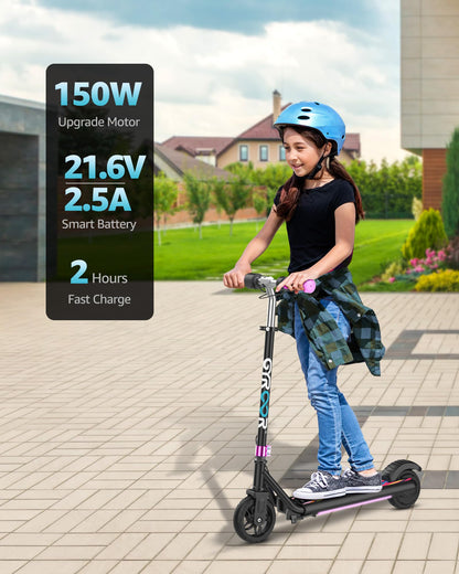 Gyroor Electric Scooter for Kids, E-Throttle 150W Motor LED Display, H30Max-Pink