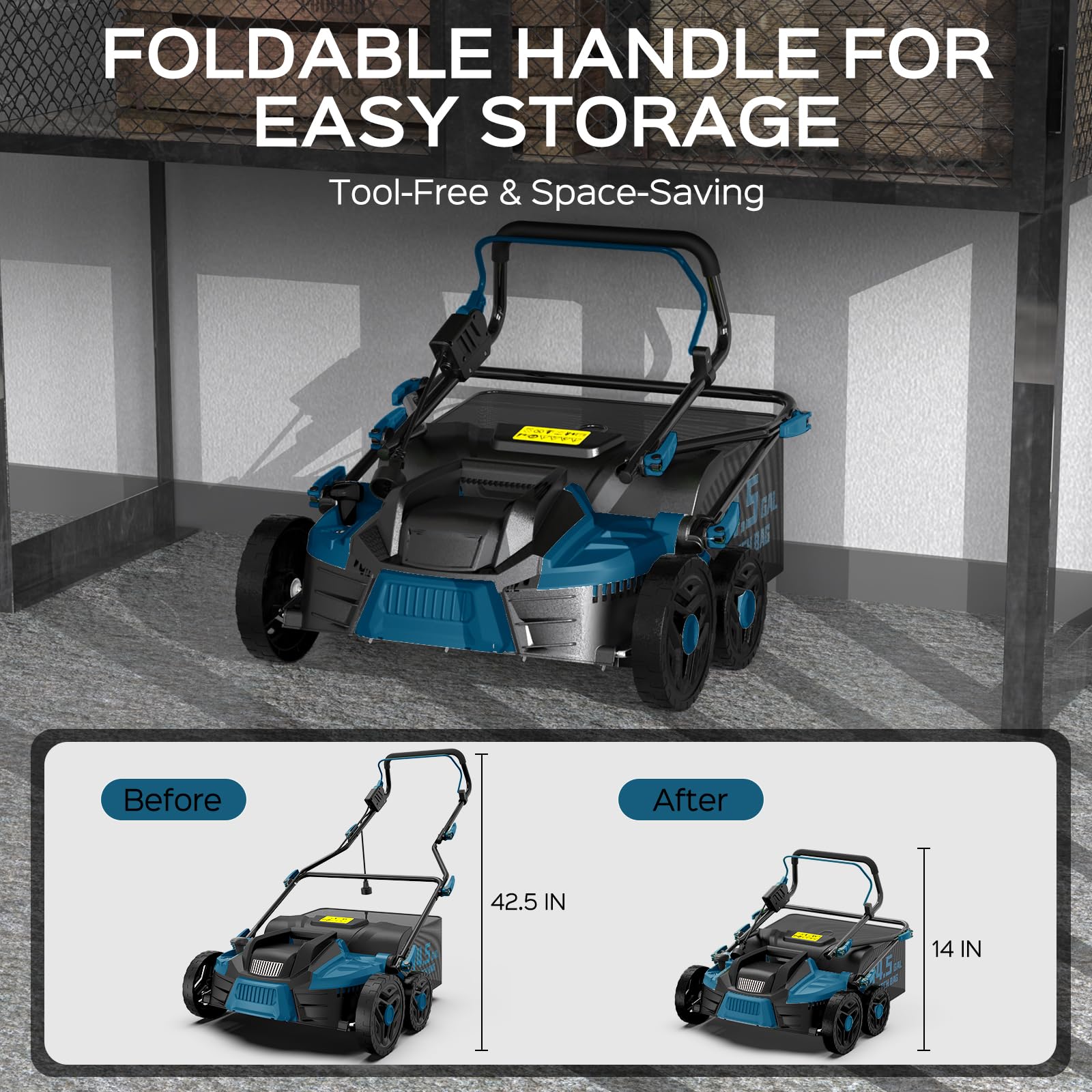 TIECTOWN 2025 Upgrade 16-Inch 15.5 Amp 2-in-1 Electric Dethatcher and Scarifier with 14.5-Gallon Collection Bag, Lawn Dethatcher with 5-Position Depth Adjustment, Keeps Lawn Healthy - Steel Blue