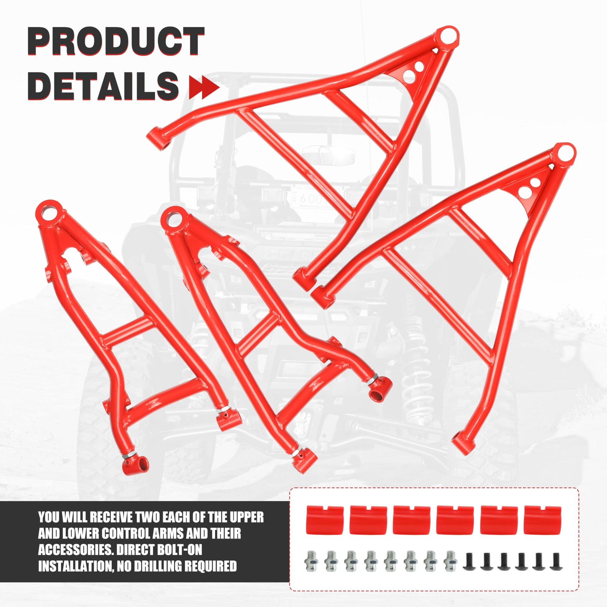 High Clearance Front Upper & Lower A-Arms Kit for 2017+ Can-Am Maverick X3 (64" Body), Red