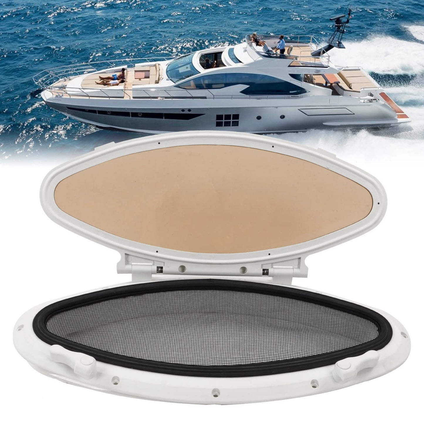 Marine Hatch Porthole Window, Oval Opening Portlight Window Anti Sturdy 470x210mm with Screen for Yacht