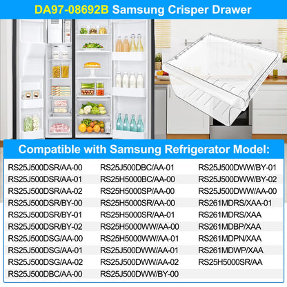UPGRADED DA97-08692B Refrigerator Crisper Drawer Bin Compatible with Samsung Refrigerator Drawer Replacement RS25J500DSR RS25J500DSG RS25H5000SR DA97-08692A for Samsung Fridge Drawer Bottom