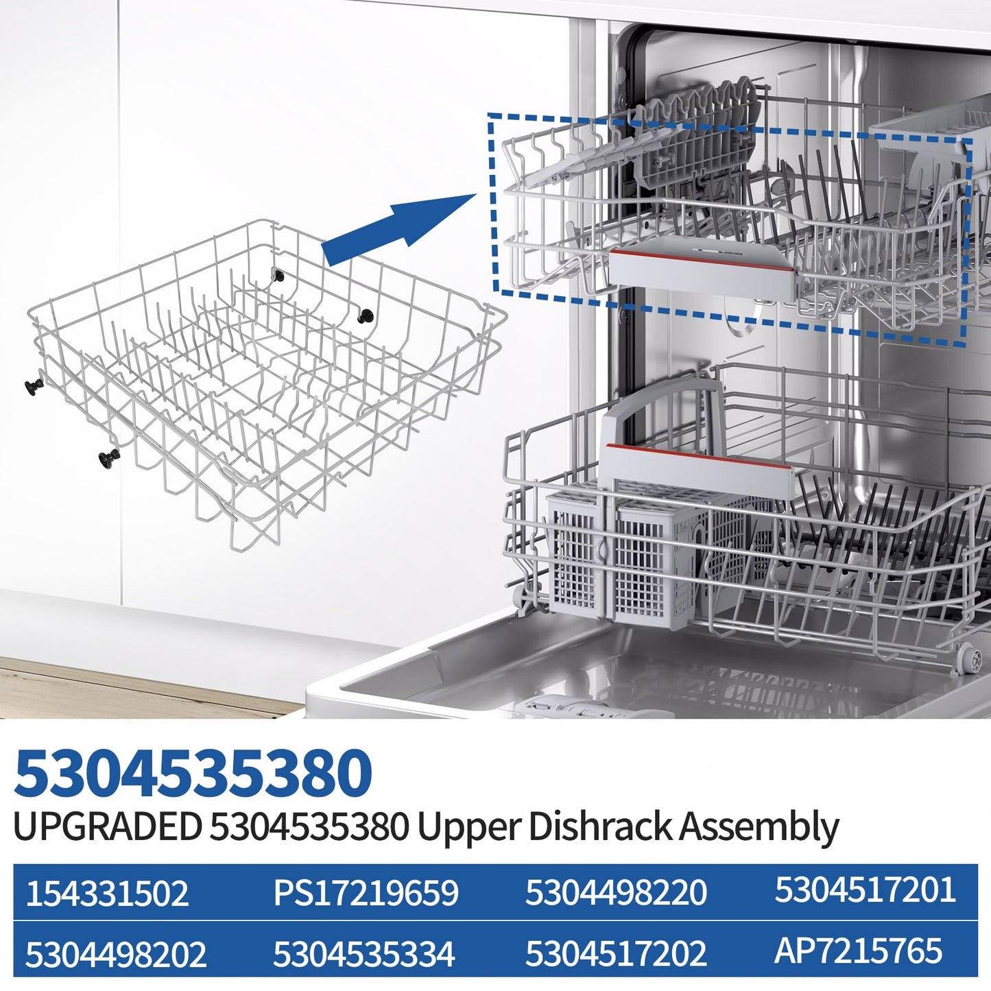 5304535380 Dishwasher Upper Dishrack Replacement, Compatible With Kenmore Crosley Frigidaire Upper Dishrack Assembly, Part Numbers 154331502 5304498202 5304498220 5304517202 5304517201 AP7215765