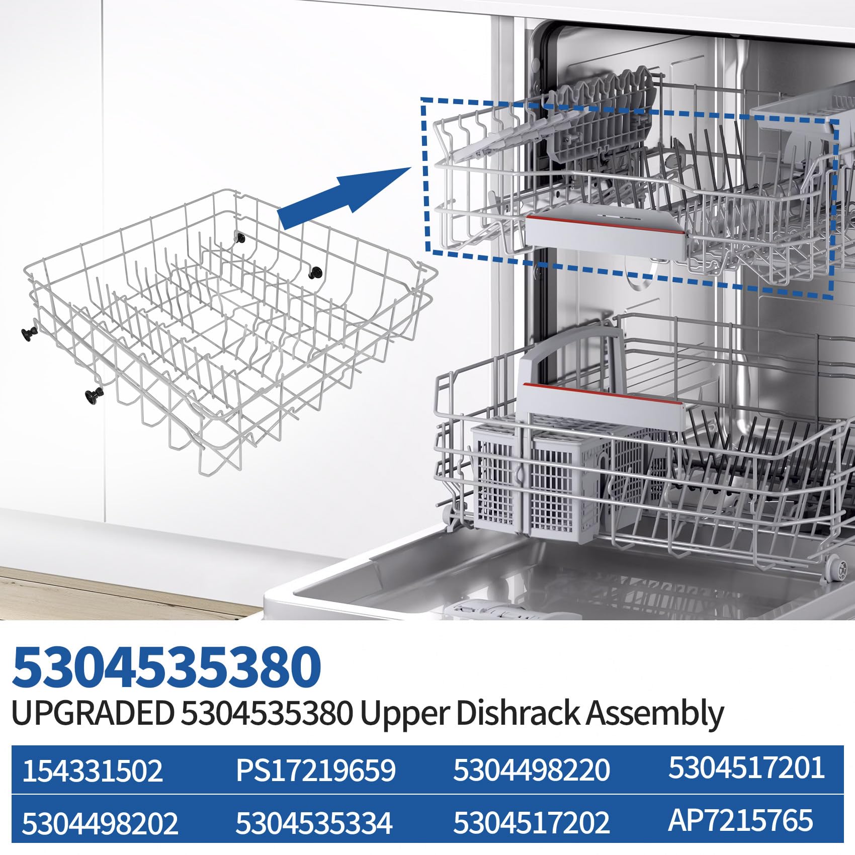 5304535380 Dishwasher Upper Dishrack Replacement, Compatible With Kenmore Crosley Frigidaire Upper Dishrack Assembly, Part Numbers 154331502 5304498202 5304498220 5304517202 5304517201 AP7215765