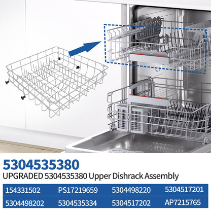 5304535380 Dishwasher Upper Dishrack Replacement, Compatible With Kenmore Crosley Frigidaire Upper Dishrack Assembly, Part Numbers 154331502 5304498202 5304498220 5304517202 5304517201 AP7215765