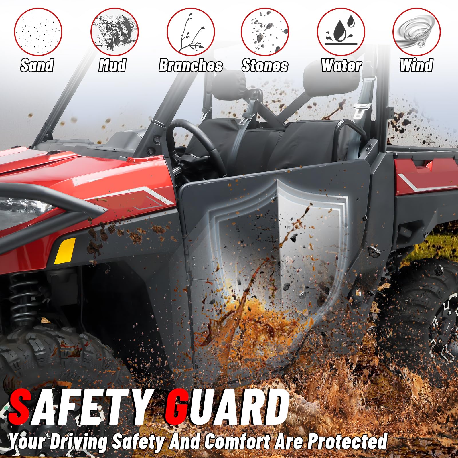 StarknightMT Ranger XP 1000 Half Doors, Aluminum Lower Door Panels With Clear PC Windows Compatible With Polaris Ranger XP 1000 2018-2025