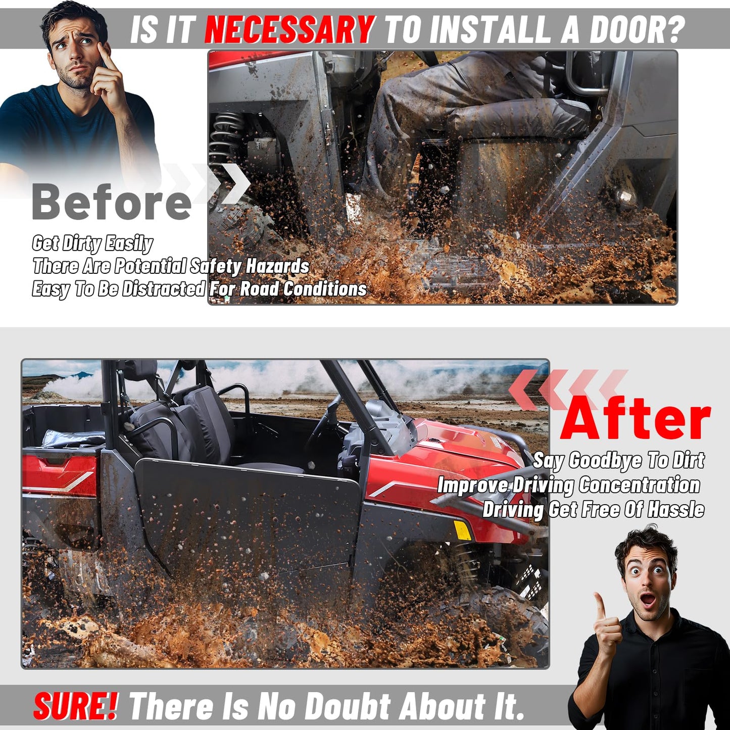 StarknightMT Ranger XP 1000 Half Doors, Aluminum Lower Door Panels With Clear PC Windows Compatible With Polaris Ranger XP 1000 2018-2025