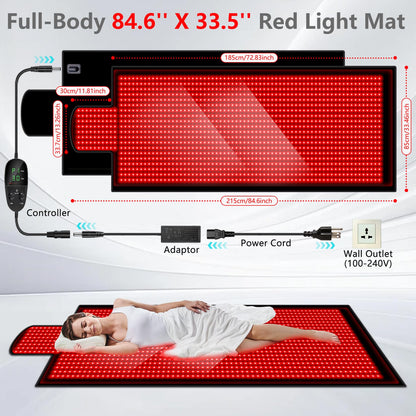 84.6'' X 33.5'' LED 1400pcs 660nm Red Light Therapy Mat 850nm Near Infrared Light Therapy Devices 3 Modes & 9 Timer, Extra Large Red Light Therapy Pads Blanket for Whole Full Body, Pain Relief