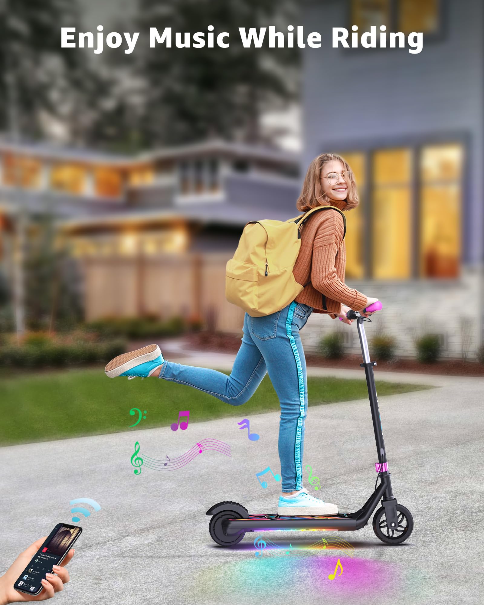 Gyroor Electric Scooter for Kids, E-Throttle 150W Motor LED Display, H30Max-Pink