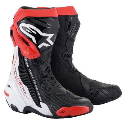 Alpinestars Supertech R Boots Men's, Motorcycle Racing, Microfiber Upper, TPU Shin Plate - 42, Black/White/Red