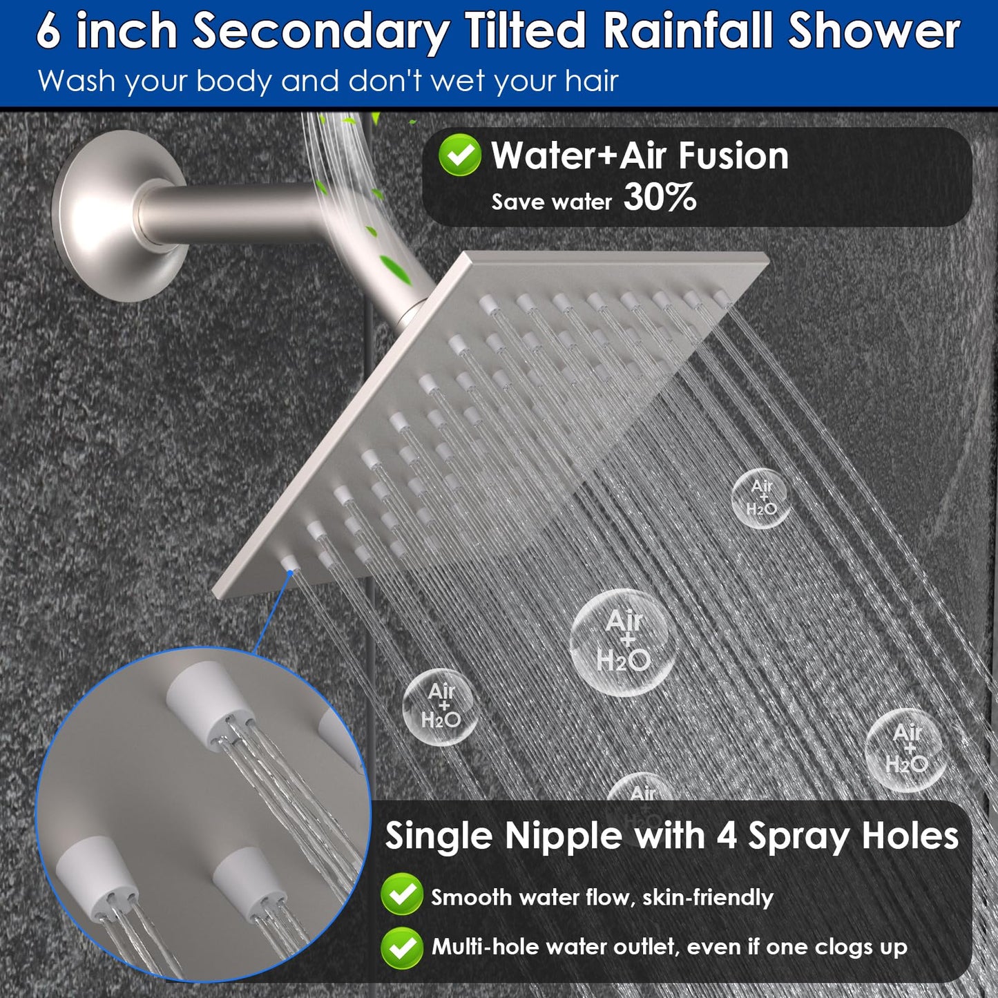 ENGA Dual Rain Shower Head System, 2 In 1 Functions Ceiling Mount 14x20inch LED Shower Head with 6 Inch Shower Head, Rainfall Waterfall Shower Faucet Set, Brushed Nickel