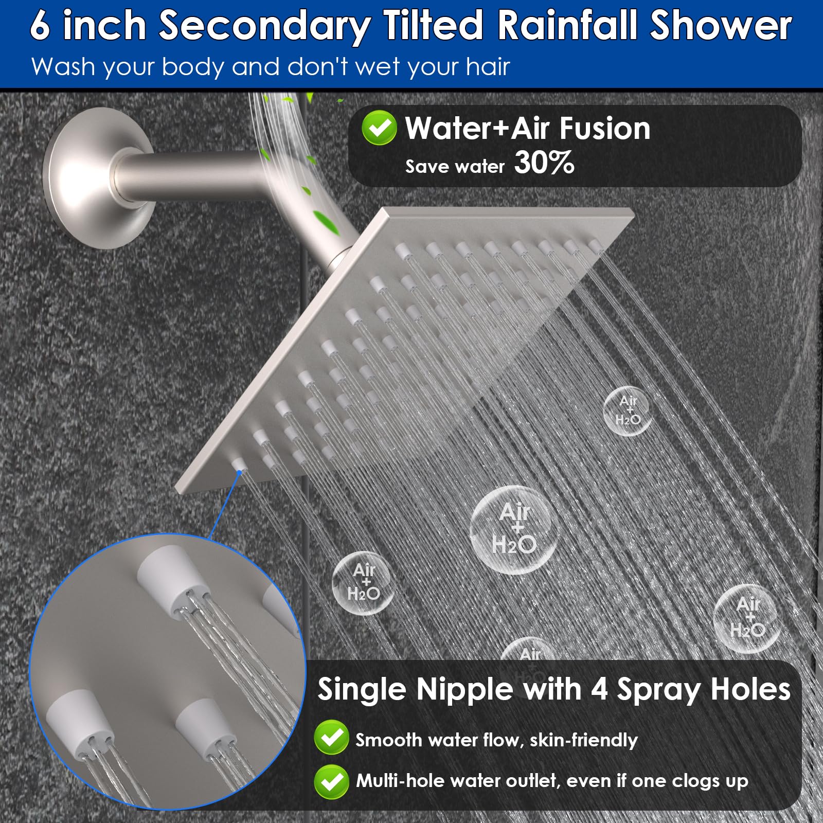 ENGA Dual Rain Shower Head System, 2 In 1 Functions Ceiling Mount 14x20inch LED Shower Head with 6 Inch Shower Head, Rainfall Waterfall Shower Faucet Set, Brushed Nickel