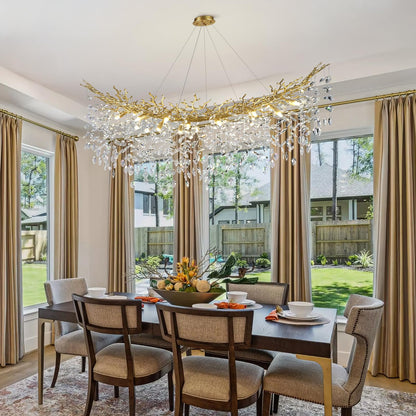 kvtinmty Modern Crystal Gold Chandelier, 55" Large Rectangular Oval Tree Branch Crystal Chandeliers for Dining Room,16-Light Flush Mount K9 Crystal Chandeliers, for Kitchen Island,Dining Room