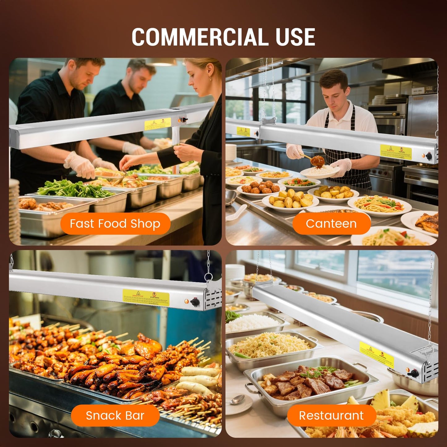 Hiteemer 48-Inch Food Heat Lamp, 1350W Commercial Food Warmer Lamp Electric Strip Heater Overhead Stainless Steel Heat Lamps for Buffet Restaurant Parties Catering, Sliver 115V