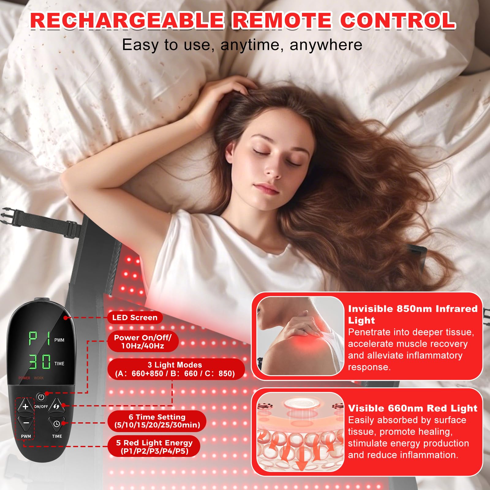 Full Body Red Light Therapy Mat, 2in1 LEDs (660nm& 850nm) Red Light Therapy Blanket, Premium Material, Adjustable Timer & Intensity (2570 LEDs) (2570 LEDs)