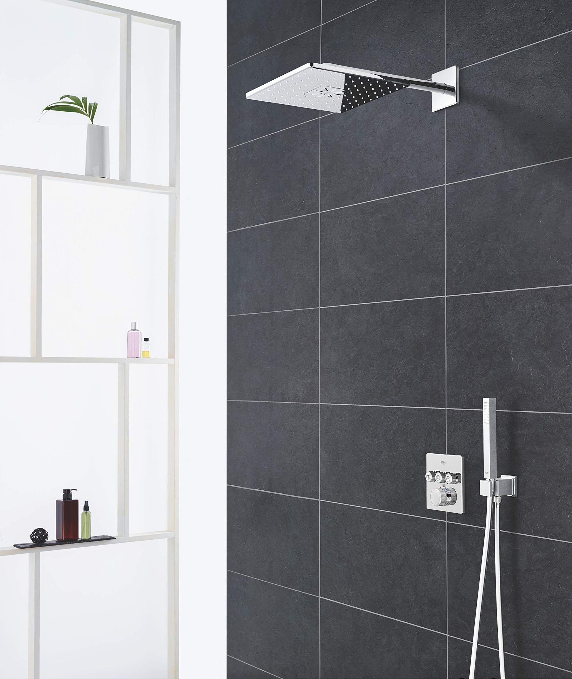 GROHE 26504000 Rain 310 Smart Active 2-Spray Cube Shower Head Set, Starlight Chrome