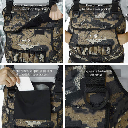 BASSDASH Bare Camo Neoprene Chest Fishing Hunting Waders for Men with 600 Grams Insulated Rubber Bootfoot