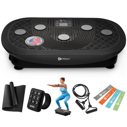 LifePro Rumblex Plus 4D Vibration Plate Exercise Machine-Triple Motor Oscillation, Linear, Pulsation + 3D/4D Motion Vibration Platform,Whole Body Vibration Machine for Weight Loss&Shaping(Black)