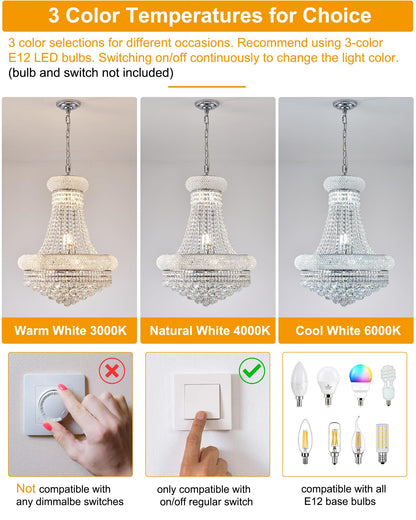 chandiry 12 Lights Chrome Finish Empire Crystal Chandelier Lighting for Dining Room Living Room Foyer Hallway Bedroom Entryway (Dia 22'')