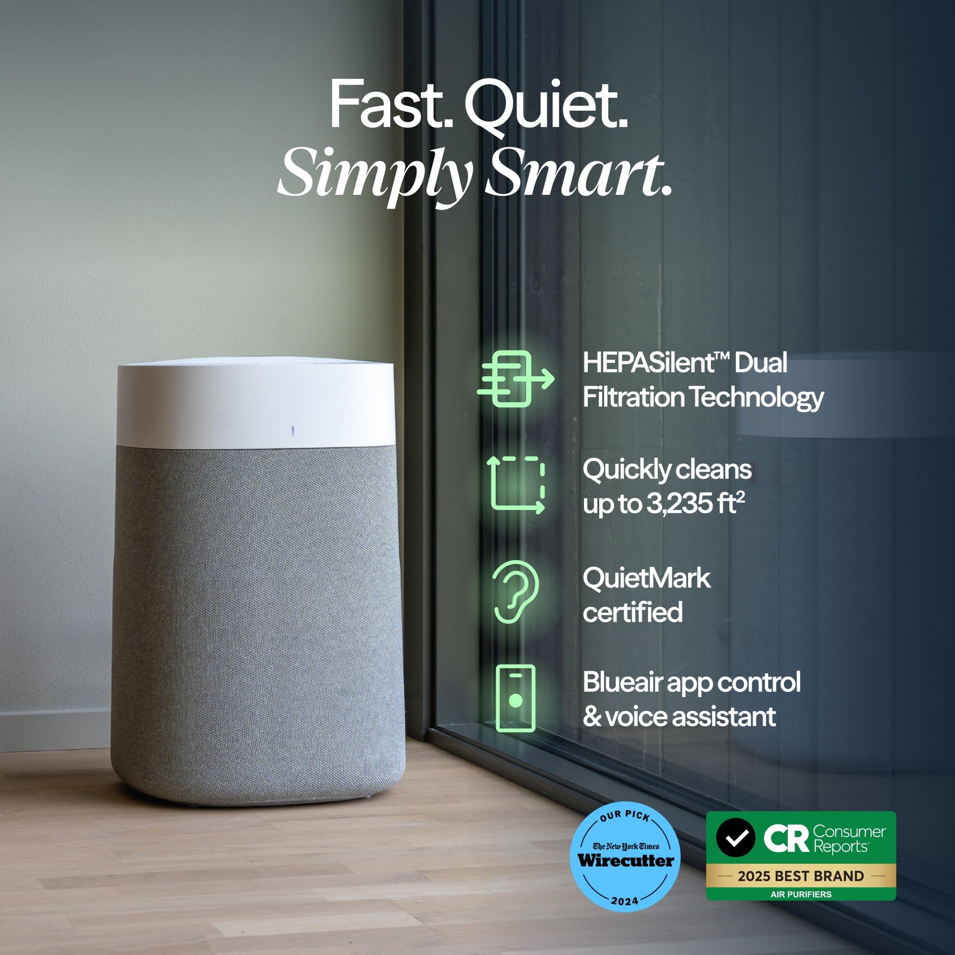 BLUEAIR Blue Pure 211i Max Smart Air Purifier for Large Rooms up to 3,235 Sq Ft, HEPASilent Air Cleaner for Pets, Allergies, Smoke & Dust, WiFi Air Purifier with Auto Mode, Quiet Air Purifier for Home