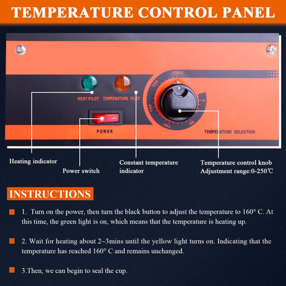 UNOPENED JIAWANSHUN Manual Cup Sealing Machine Electric Cup Sealer for Bubble Boba Milk Tea Cup Sealer for Height 170mm Ï†90mm/95mm Plastic and Paper Cup (110V)