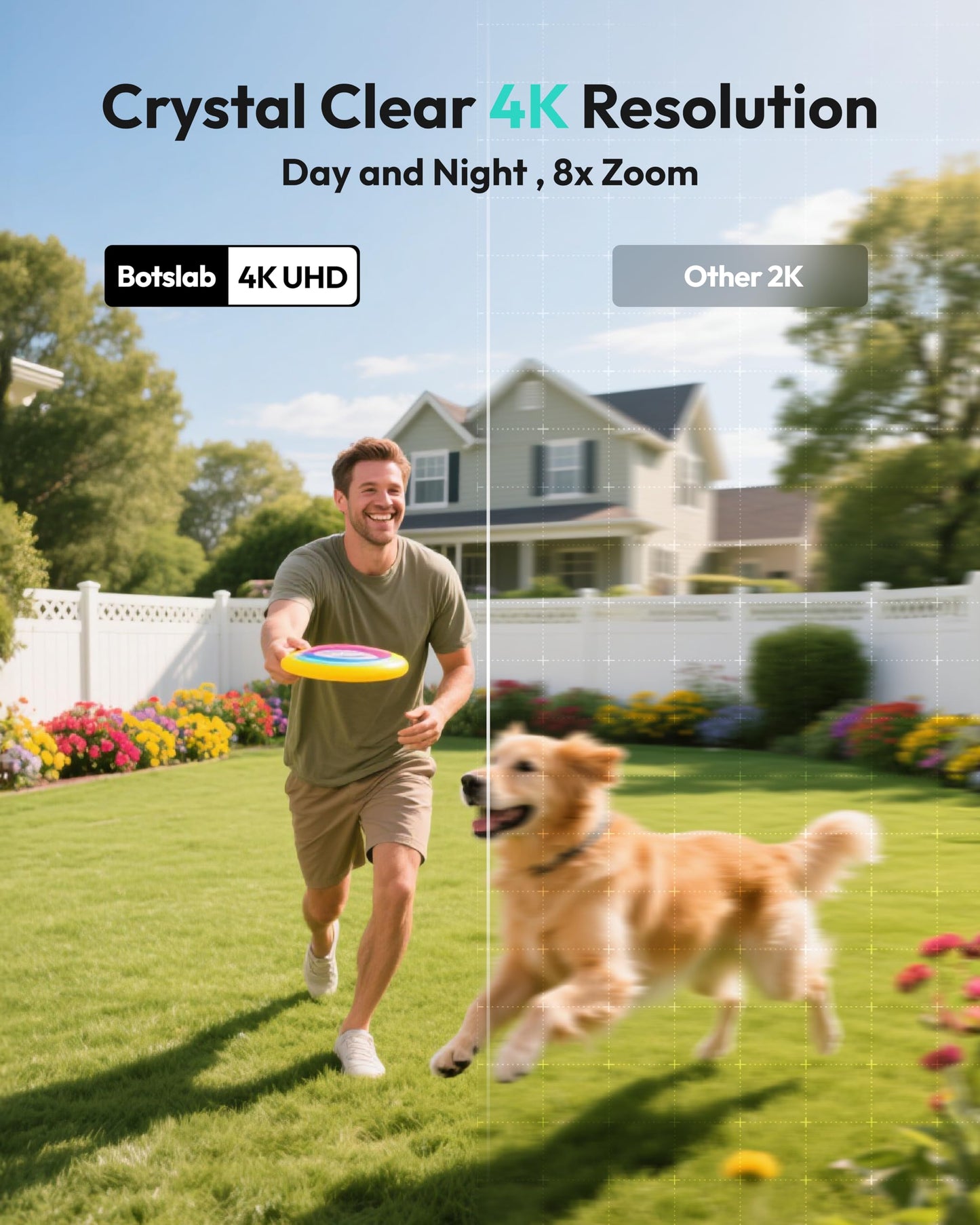 BOTSLAB 8MP Cameras Surveillance Exterieur, 4 Cam-Kit, No Monthly Fee, 4K Color Night Vision, Solar Security Camera Outdoor with 360Â° PTZ, 32G Local Storage HomeBase, AI Recognition