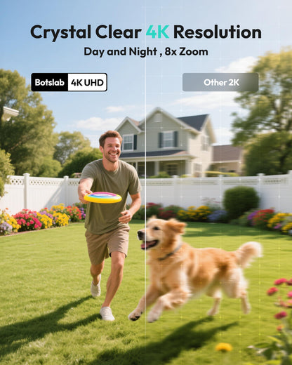 BOTSLAB 8MP Cameras Surveillance Exterieur, 4 Cam-Kit, No Monthly Fee, 4K Color Night Vision, Solar Security Camera Outdoor with 360Â° PTZ, 32G Local Storage HomeBase, AI Recognition