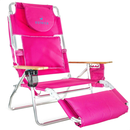 Ostrich Reclining Lounge Chair, Deluxe 3 in 1 Folding Outdoor Beach Lounger, Pink - Compact and Portable Recliner for Pool Tanning, Lawn, Patio, and Yard