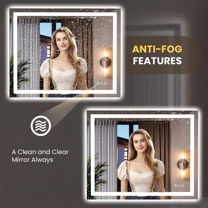 LOAAO 39.4"x31.5" LED Mirror for Bathroom, Lighted Bathroom Mirror with Lights, Anti-Fog, Dimmable, Memory Function, Easy to Install, Clear Reflection