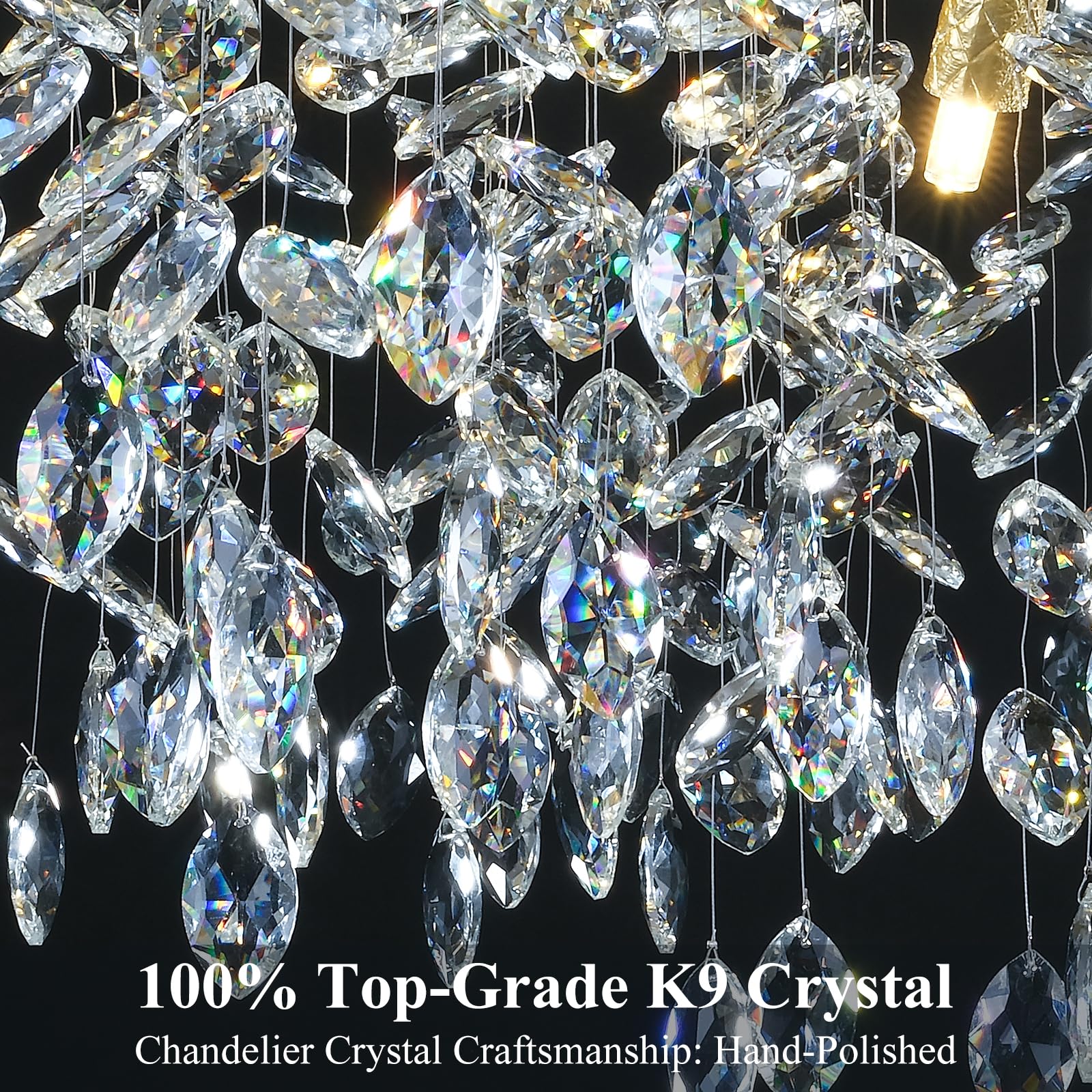 kvtinmty Modern Crystal Gold Chandelier, 55" Large Rectangular Oval Tree Branch Crystal Chandeliers for Dining Room,16-Light Flush Mount K9 Crystal Chandeliers, for Kitchen Island,Dining Room