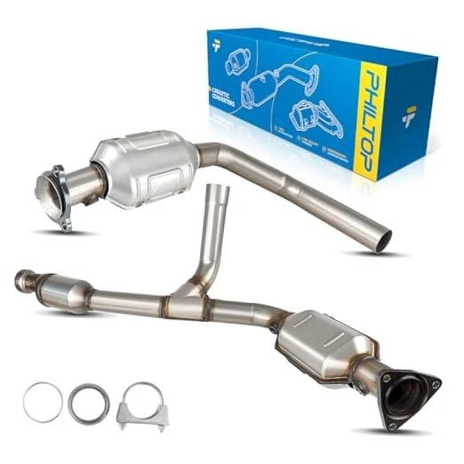 PHILTOP Catalytic Converter Kit Direct-Fit Replacement For 2014-2018 Silverado/Sierra 1500 4.3L/ 5.3L, 2015-2019 Tahoe/Suburban/Yukon/Yukon XL 5.3L OE Replace 50497, 645159, 50563 (EPA Compliant)